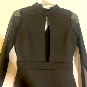 Bondage mid-length black dress with V cut out